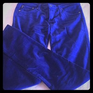 Blue crushed velvet jeans